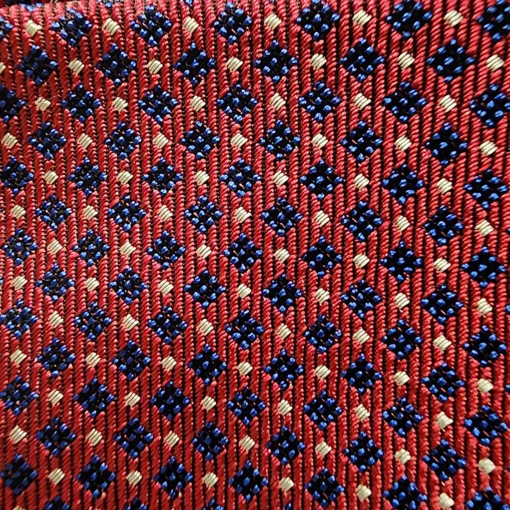 Lauren Ralph Lauren Mens Red Navy Blue Silk Geometric Diamond‎ Pattern Necktie